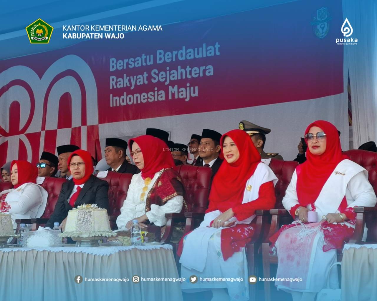 Ketua DWP Kemenag Wajo Turut Hadiri Upacara HUT ke-80 RI di Lapangan Merdeka